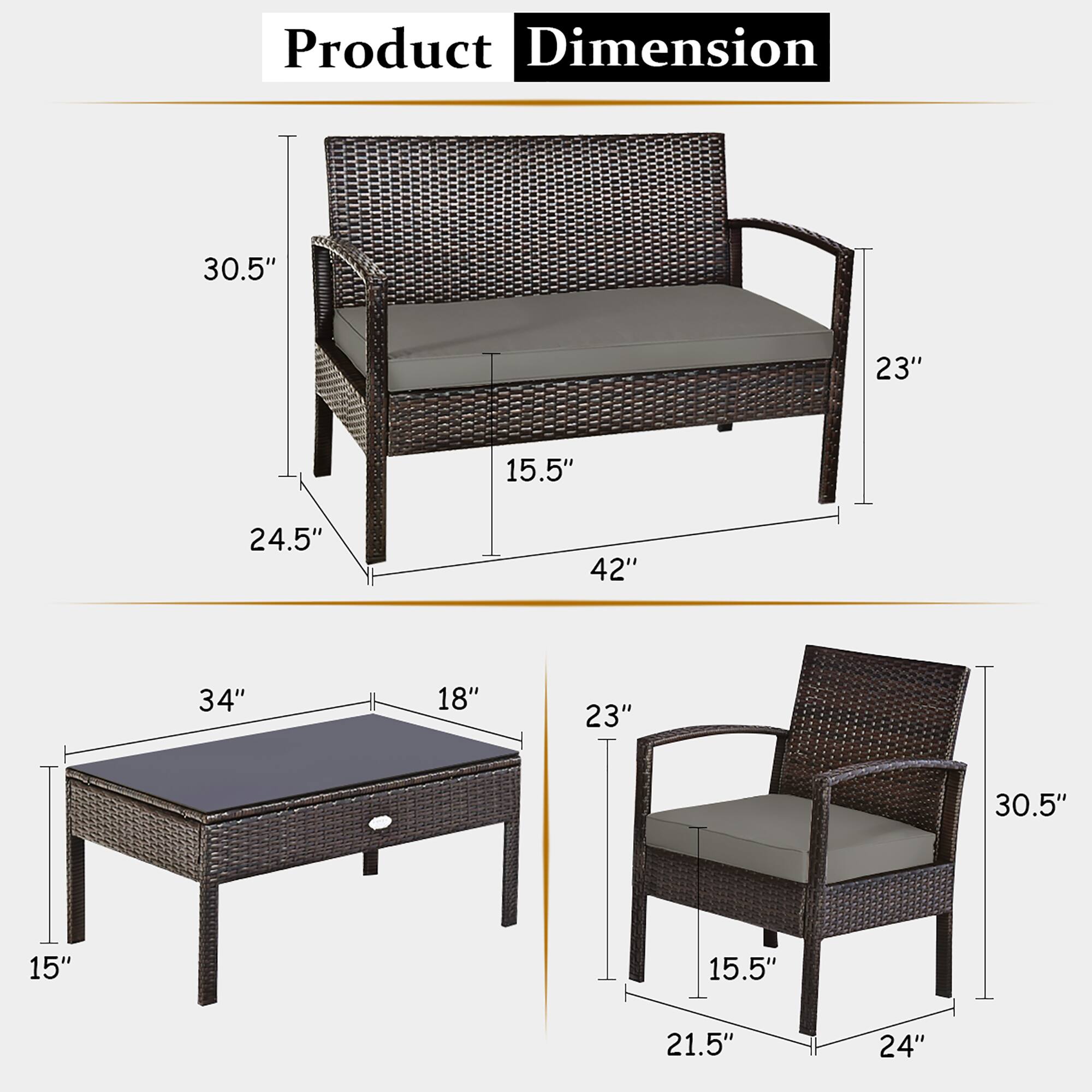 Product Dimension: 30.5", 23", 15.5", 24.5", 42", 34", 18", 23", 30.5", 15", 15.5", 21.5", 24"