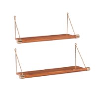 Linon Home Décor - Fremont Wood and Iron Wall Shelves Set of Two - Brown - Front_Zoom