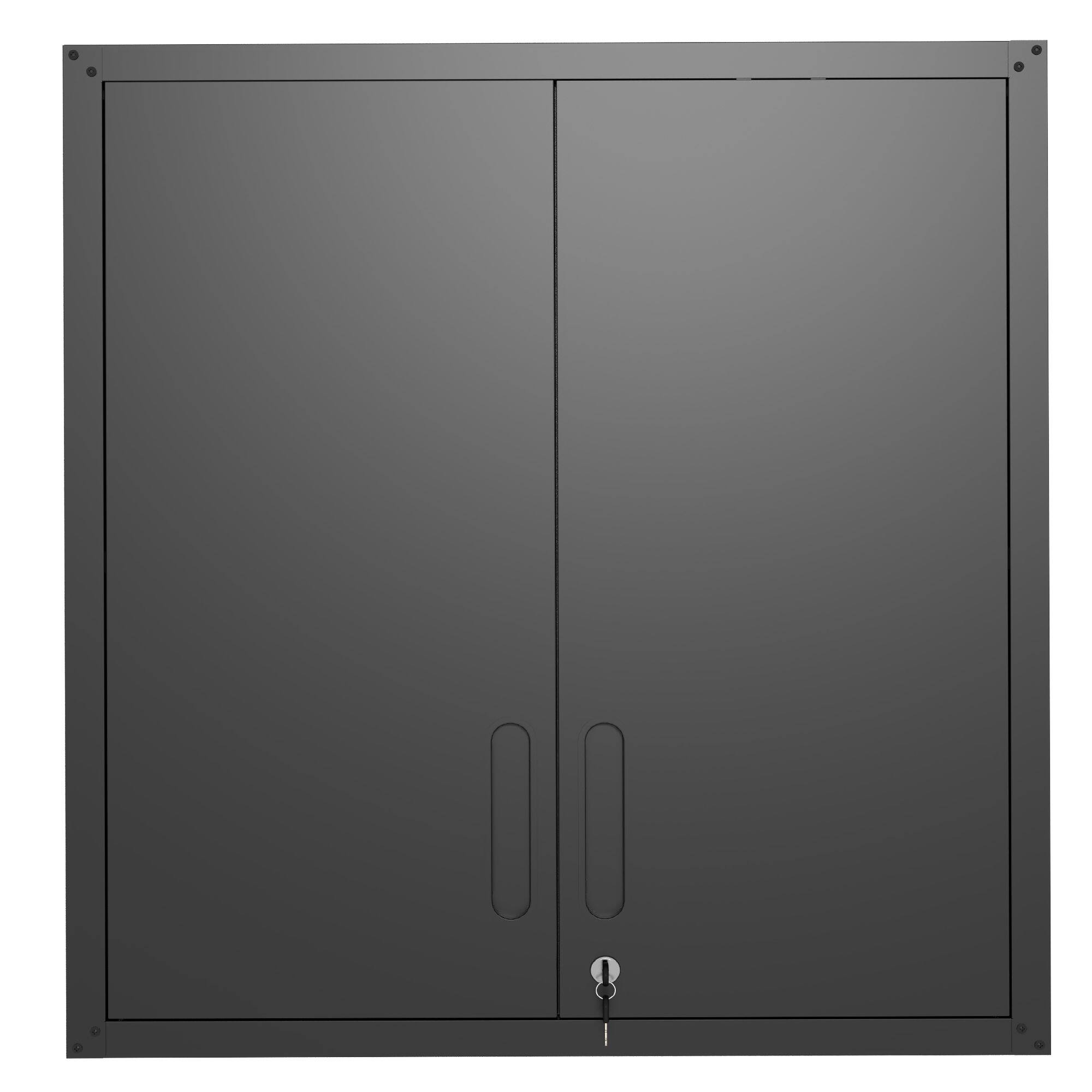 Back. Mirfee - Wall-Mount Tool Cabinet with 2 Locking Doors, Adjustable Shelf & Drawer - Black.