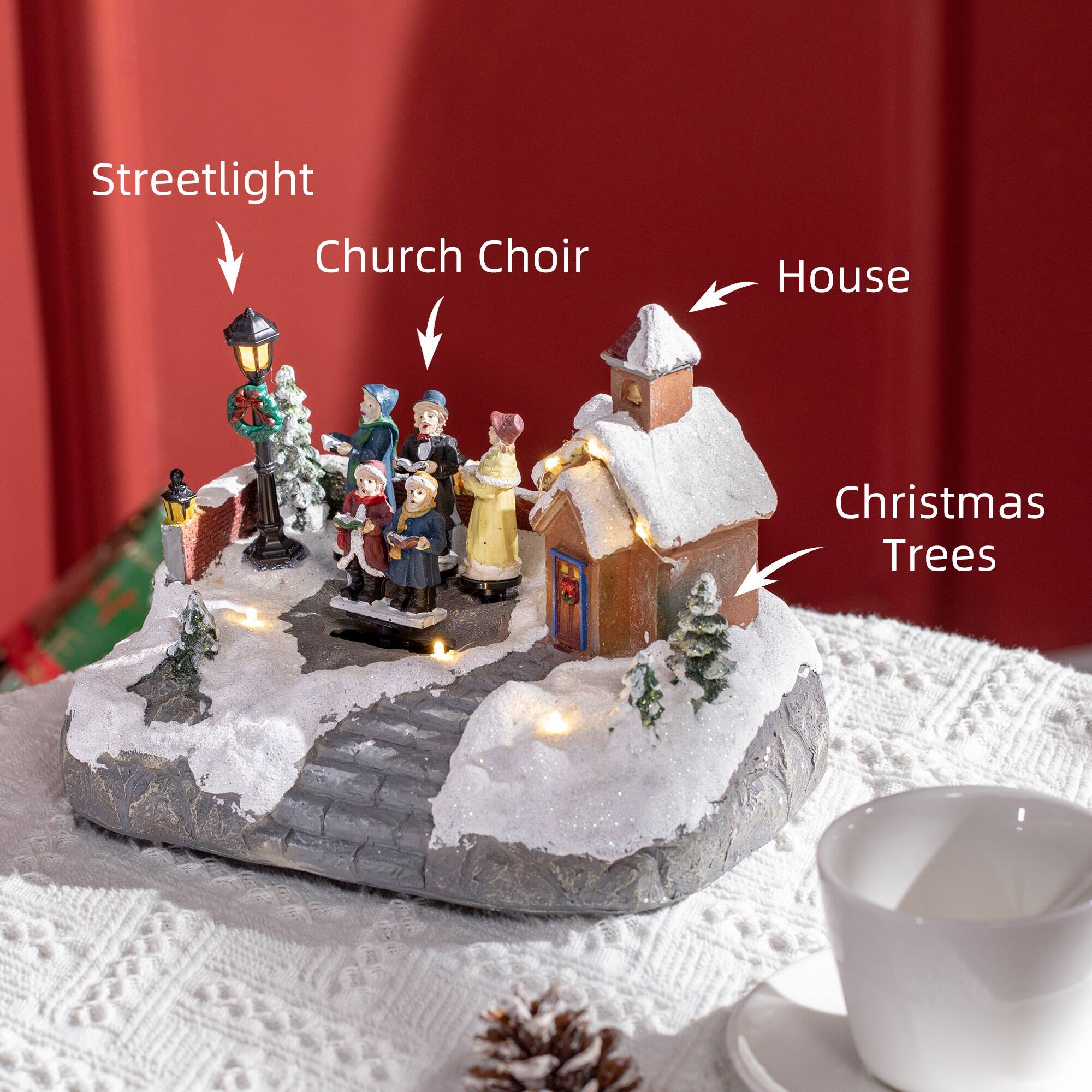 Back. TinyHomie - HOMCOM Christmas Village Choir Animated Winter Wonderland LED Decor Battery Operated - white.