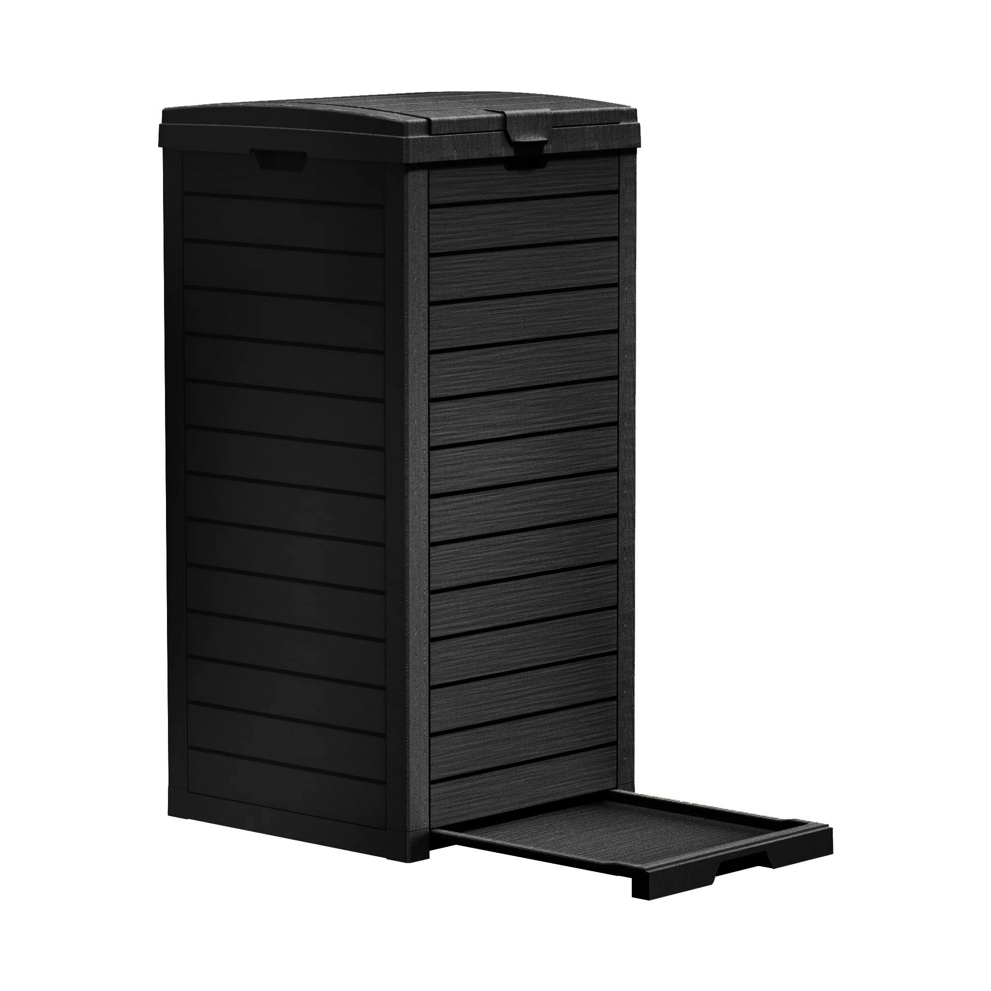 Angle. Chic Crate - Resin Manual Lift Weather-Resistant Deck Box - Black.