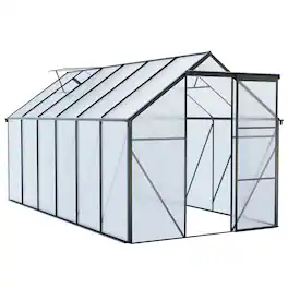 Mondawe - 6x12 FT Heavy-Duty Walk-In Greenhouse with Polycarbonate Panels and Raised Base - Black