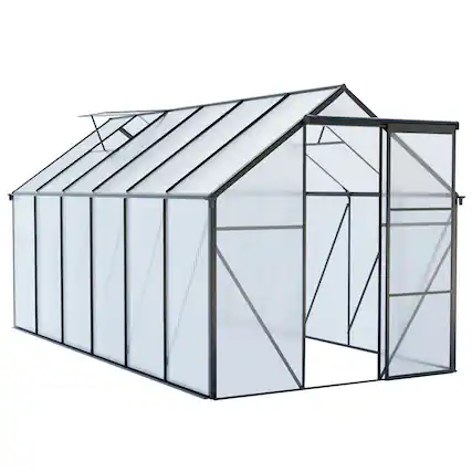 Front. Mondawe - 6x12 FT Heavy-Duty Walk-In Greenhouse with Polycarbonate Panels and Raised Base - Black.