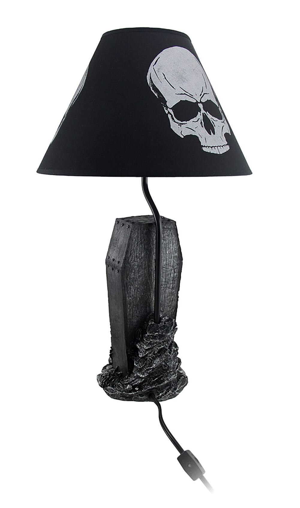 Alt View 2. Zeckos - The Gloaming Skeleton in a Coffin Table Lamp and Fabric Skull Shade - Black.
