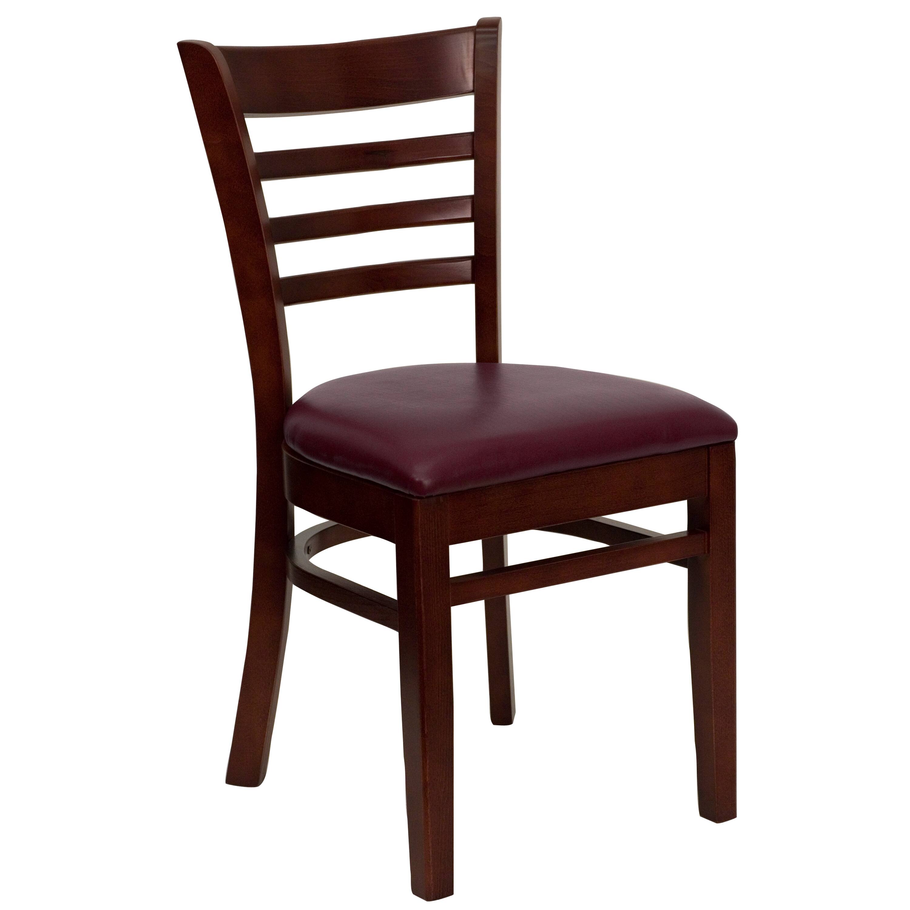 Alt View 7. Emma + Oliver - 2 Pack Ladder Back Wooden Restaurant Chair - Burgundy Vinyl Seat/Mahogany Wood Frame.