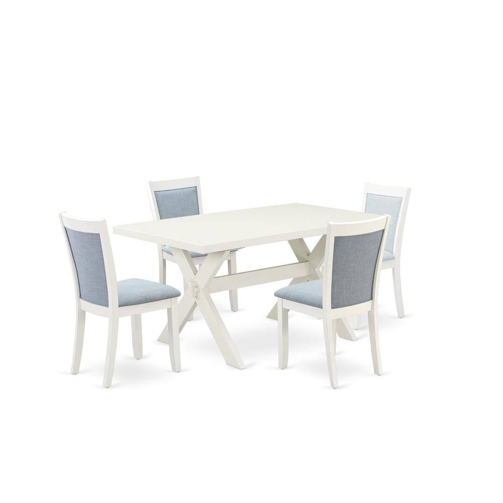 Alt View 4. East West Furniture - X026MZ015-5 5-Piece Dining Room Table Set Contains a Dining Table and 4 Baby Blue Padded Chairs - Wire Brushed Linen - Multi-Color.