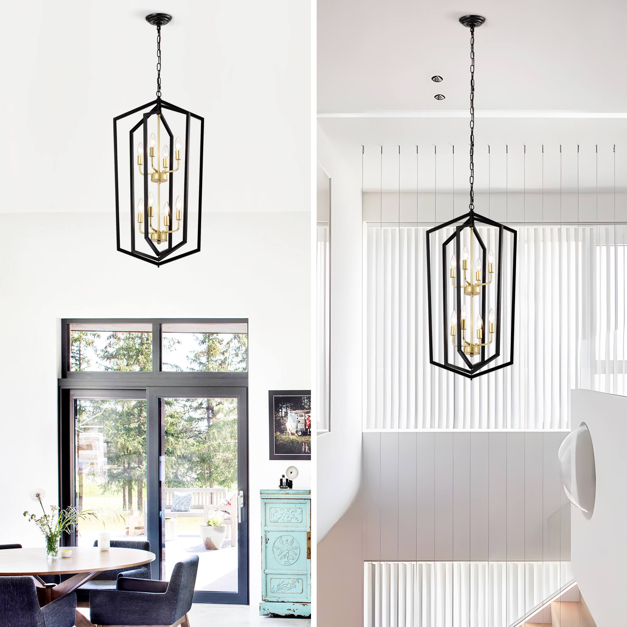 Back. APRILSOUL - 8-Light Lantern Tired Farmhouse Ceiling Hanging Light Black Chandelier Pendant Light Fixtures E12 Bulbs Not Included.