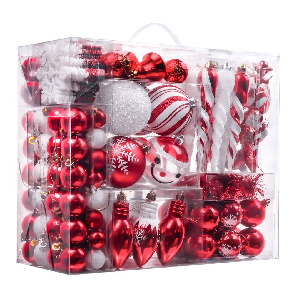OrnamentallyYou - Christmas Paradise Ornament Bundle Mega Set155 Red and White Baubles with Many Themes - Multi-colored