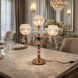FC Design - 23"H Polished Gold Ornamental Stem w/ Triple Faux Crystal Mesh Globes Touch Lamp