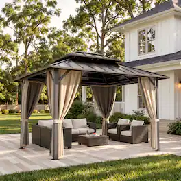 Ovios - 10’x12' Patio Gazebo with Double Roof Outdoor Aluminum-steel Gazebo with Curtains & Netting - Yellow