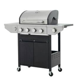 Resenkos - Propane Grill 4 Burner Barbecue Grill Stainless Steel Gas Grill with Side Burner, 46,500 BTU Outdoor Cooking, Silver
