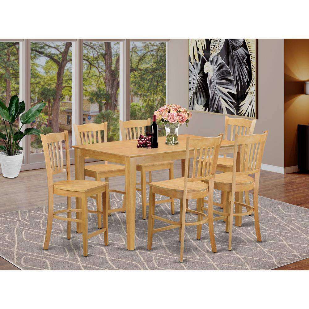Back. East West Furniture - 7 Pc counter height pub set - high top Table and 6 counter height Dining chair. - Oak.