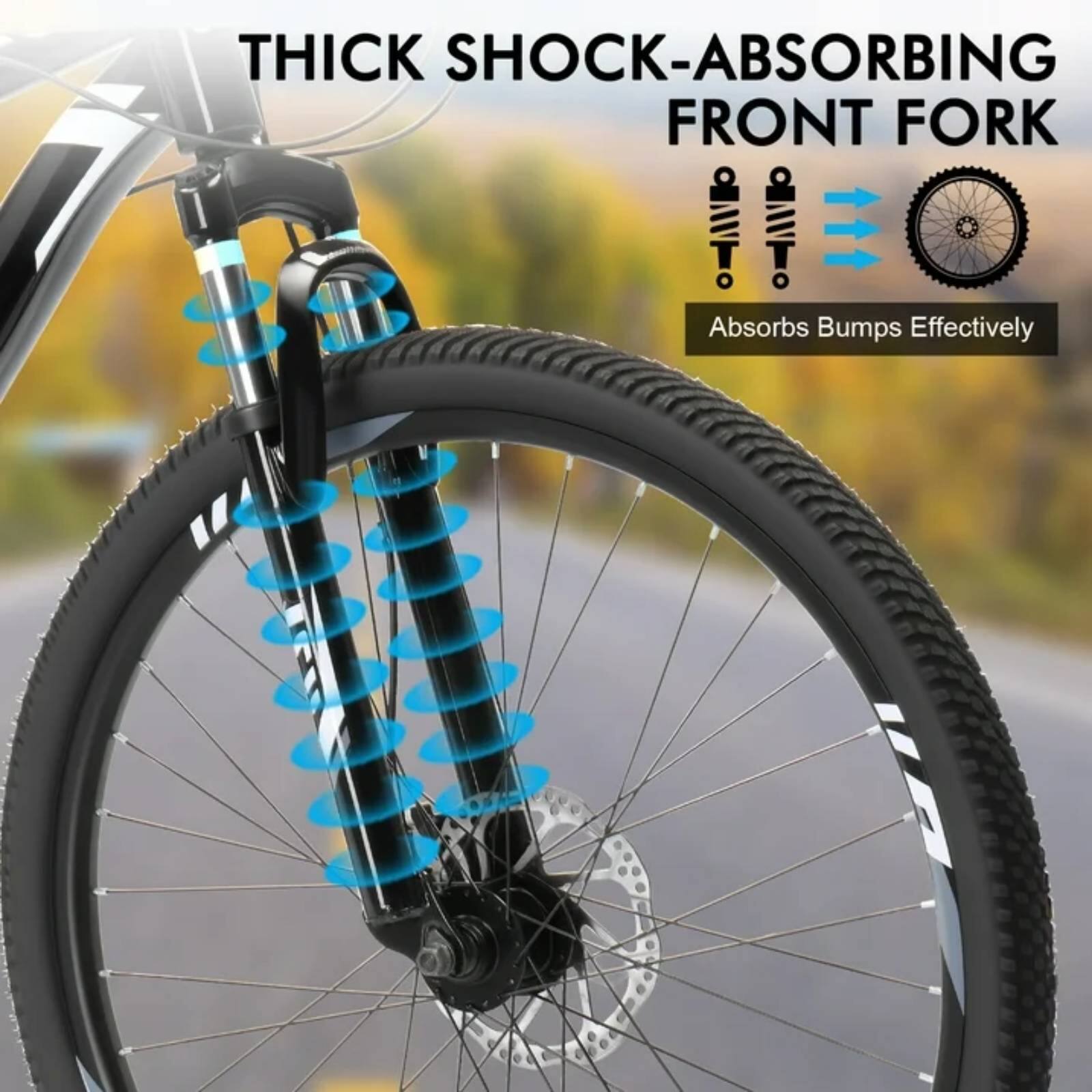 THICK SHOCK-ABSORBING FRONT FORK  
Absorbs Bumps Effectively