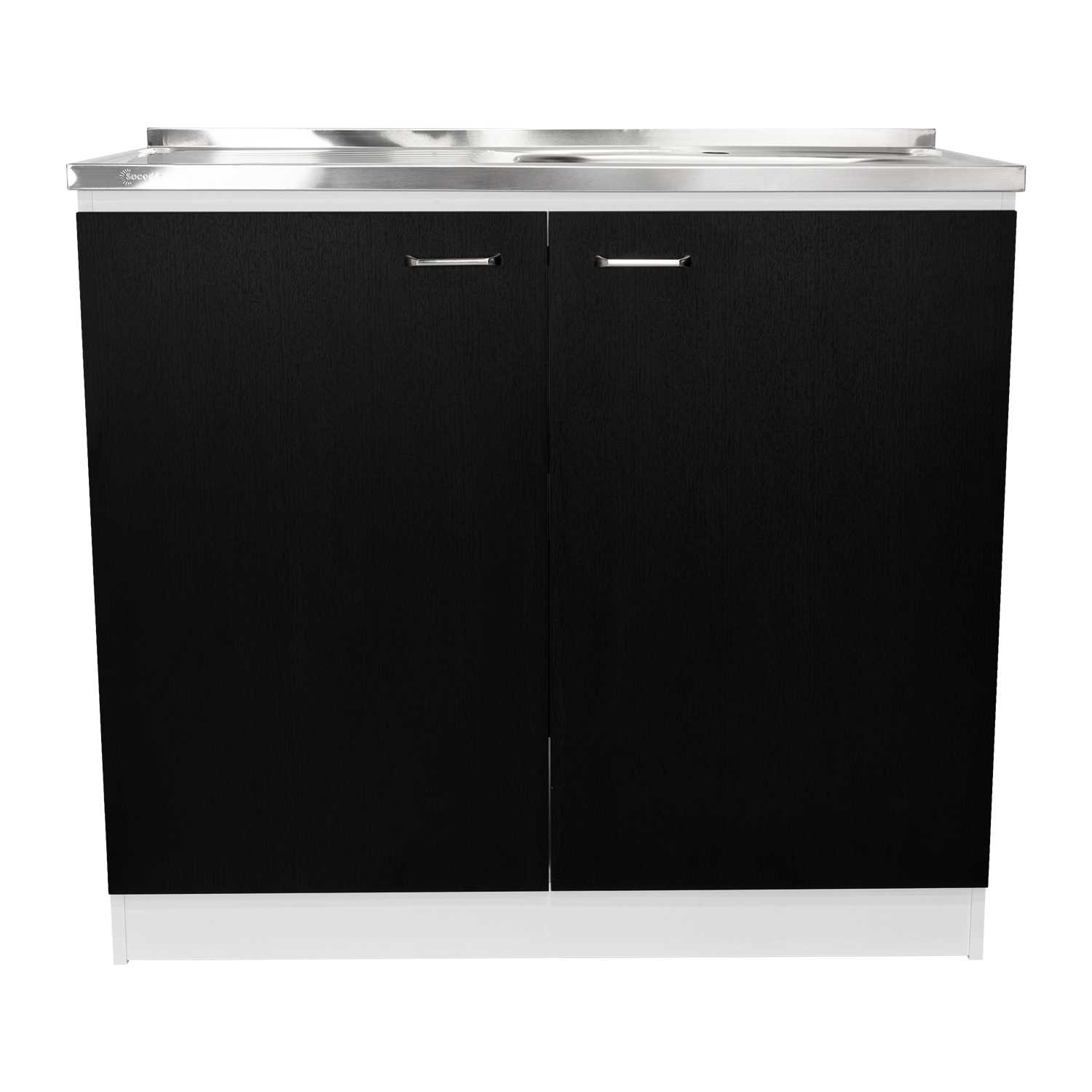 Angle. TinyHomie - Napoles White Black Utility Sink With Cabinet Double Door 1 Shelf - Brown.