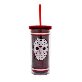 Silver Buffalo - Friday The 13th Jason Mask Carnival Cup With Lid and Straw | Holds 20 Ounces - Black
