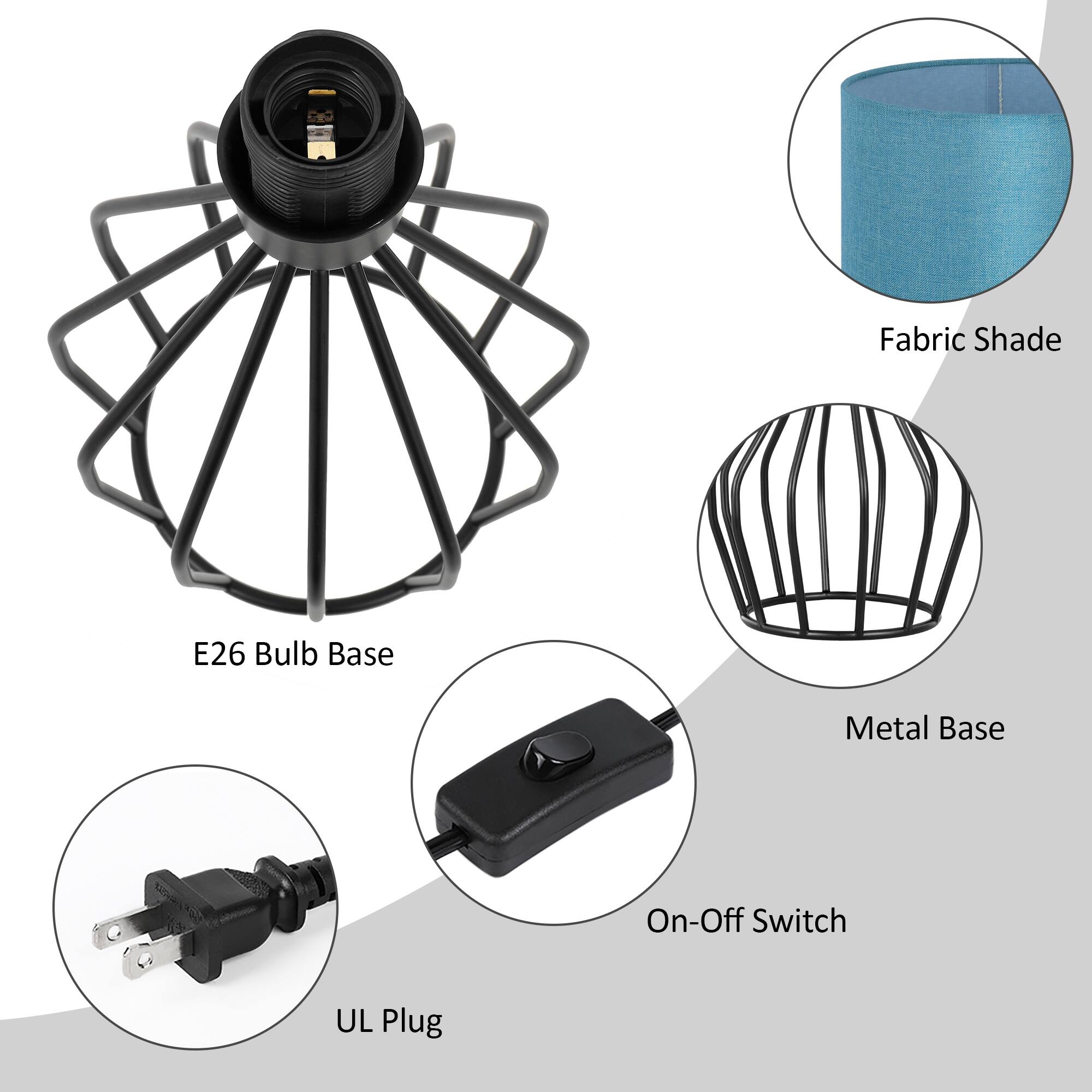 Fabric Shade  
E26 Bulb Base  
Metal Base  
On-Off Switch  
UL Plug