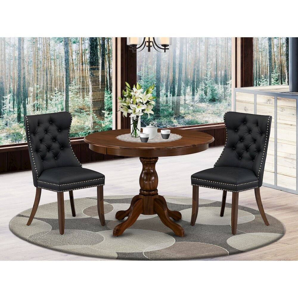Alt View 8. East West Furniture - 3 Piece Dining Set for Small Spaces Consists of a Round Kitchen Table - Brown.