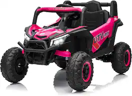 Acekool - 12V Kids Ride On UTV Truck with Remote, 4WD/2WD, Four Motors, EVA Tires, LED Lights, Music, Belt - Pink
