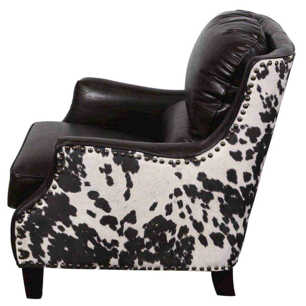 Left. Porter Designs - Wrangler Leather-look & Cow Pattern Accent Chair - Brown.
