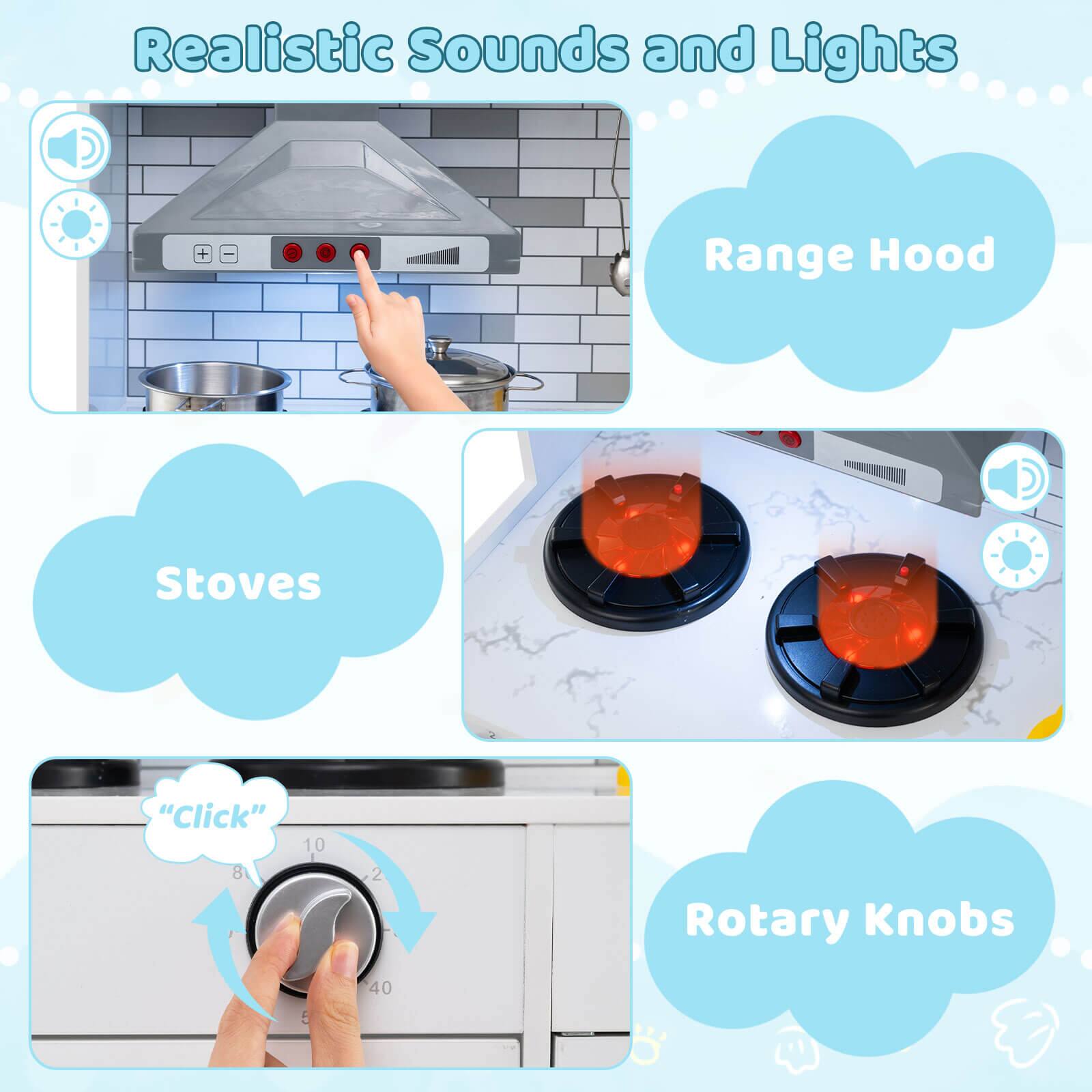 Realistic Sounds and Lights

- Range Hood
- Stoves
- Rotary Knobs

"Click"