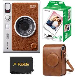 Fujifilm - Instax Mini EVO Hybrid Bundle: Camera, Protective Case & Twin Pack Instant Film - Brown
