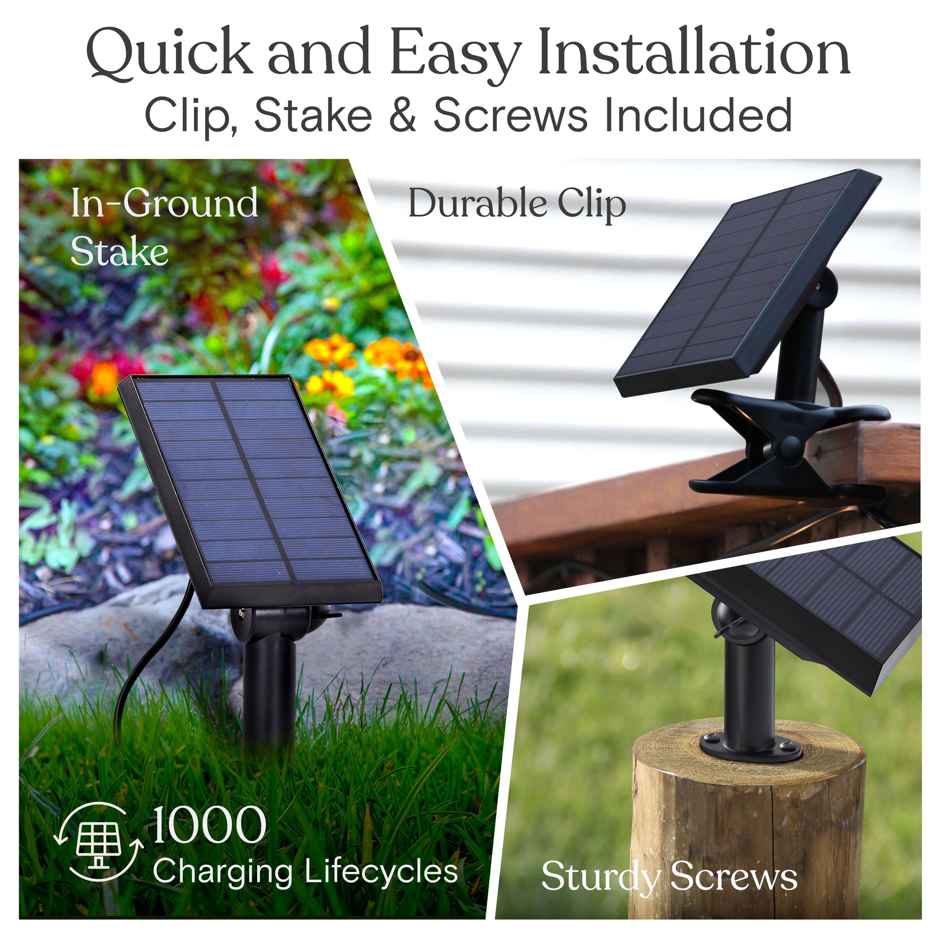Quick and Easy Installation  
Clip, Stake & Screws Included  

- In-Ground Stake  
- Durable Clip  
- 1000 Charging Lifecycles  
- Sturdy Screws