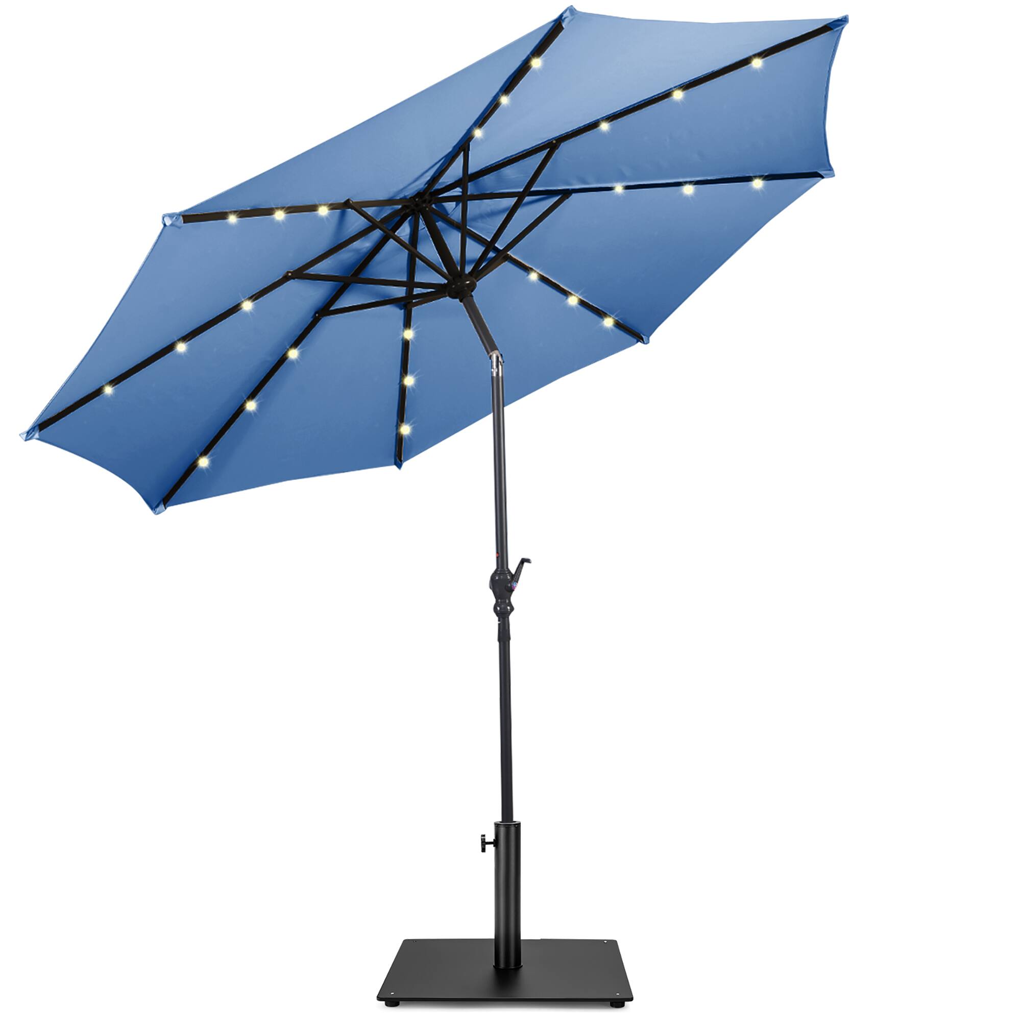 Costway - 10ft Solar Lights Patio Umbrella Outdoor W/ 36 LBS Steel Umbrella Stand - Blue