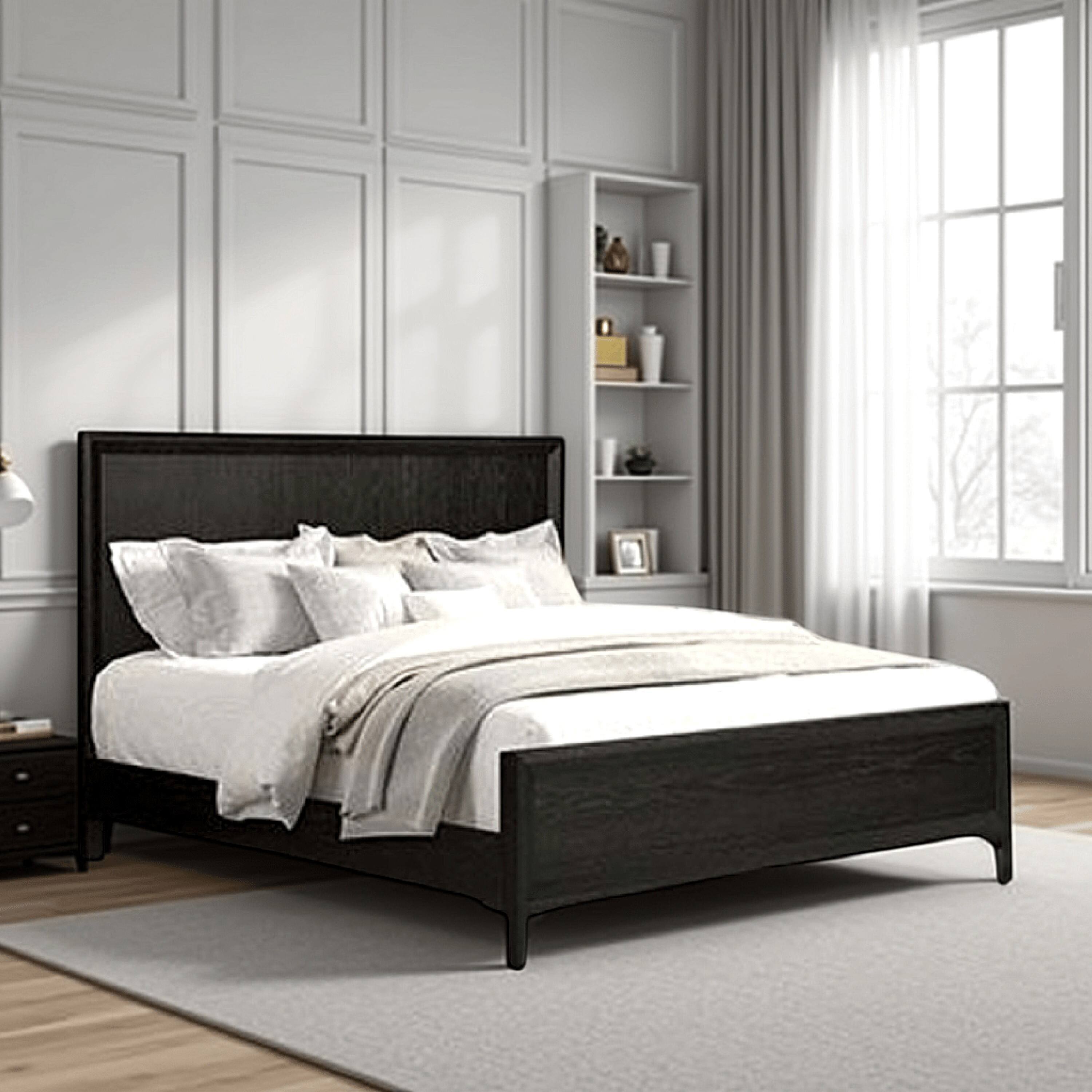 Alt View 5. Manhattan Lane - Kaira Queen Size Bed, Metal Accents, Espresso Brown Solid Rubberwood - Espresso Brown, Black.