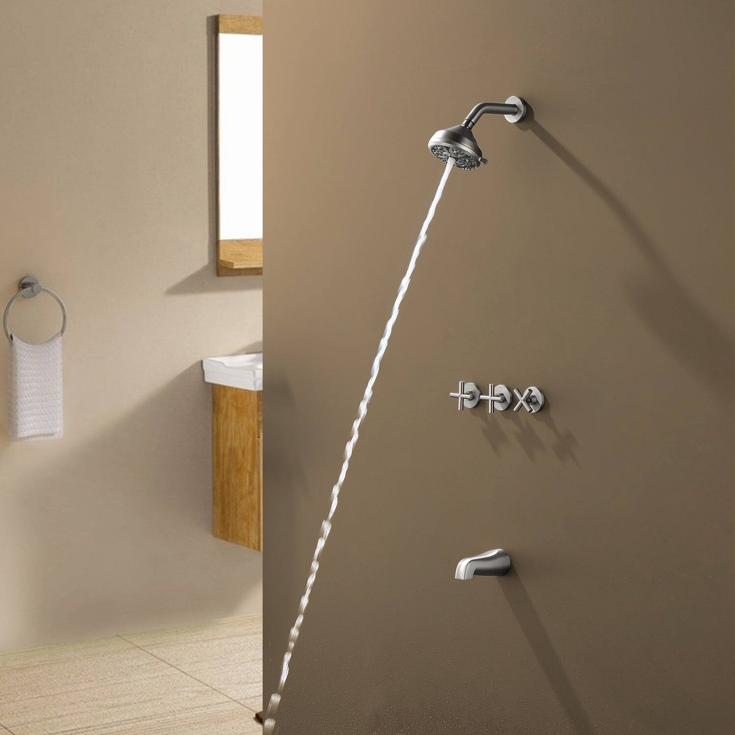 Alt View 3. Boyel Living - Brushed Nickel Shower Set with Seven Function Dual Shower Heads and cUPC Pressure Balance Valve - Brushed Nickel.