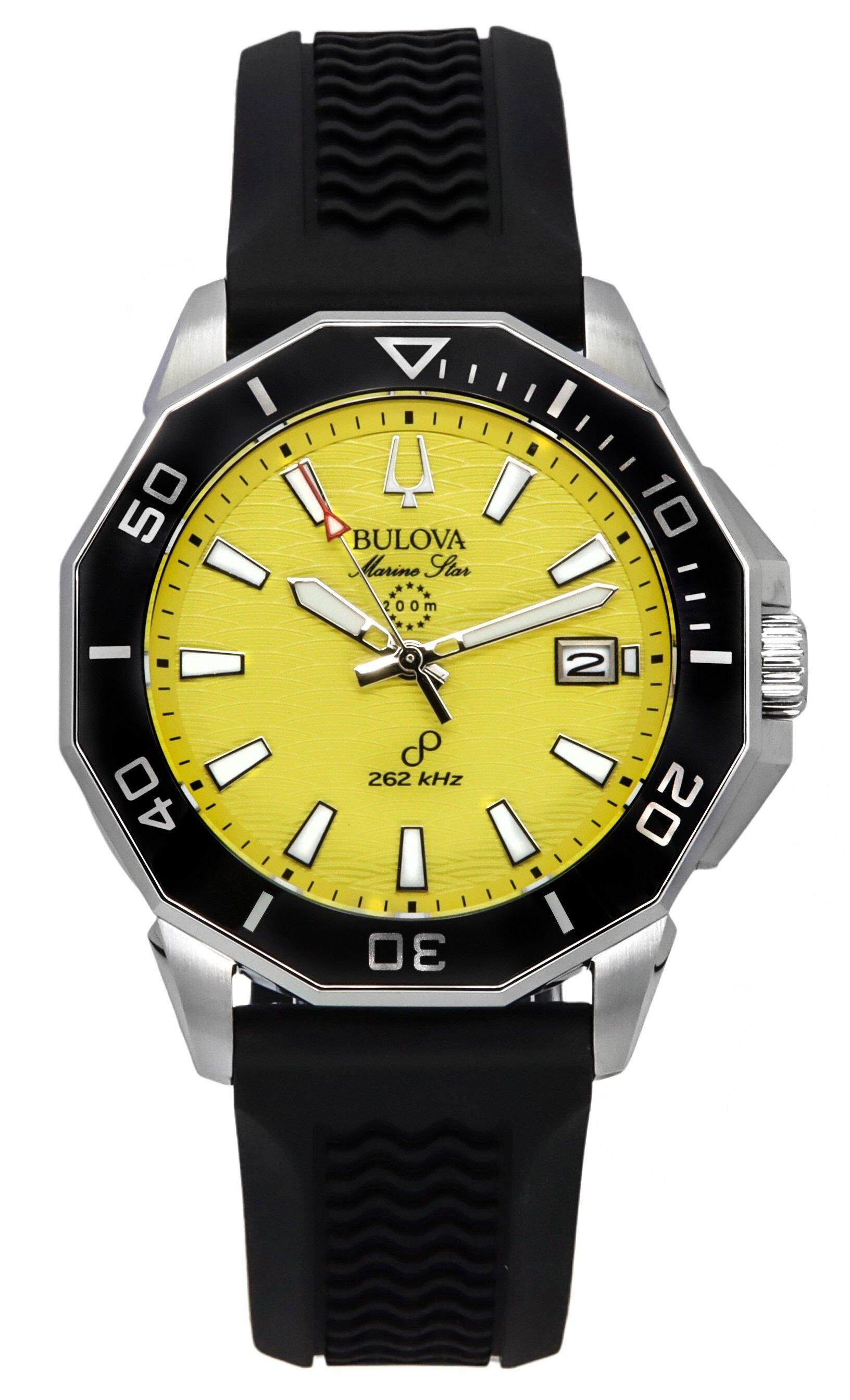Bulova - Marine Star Silicone Strap Yellow Dial Precisionist Quartz Diver's 200M 96B431 Men's Watch - Black