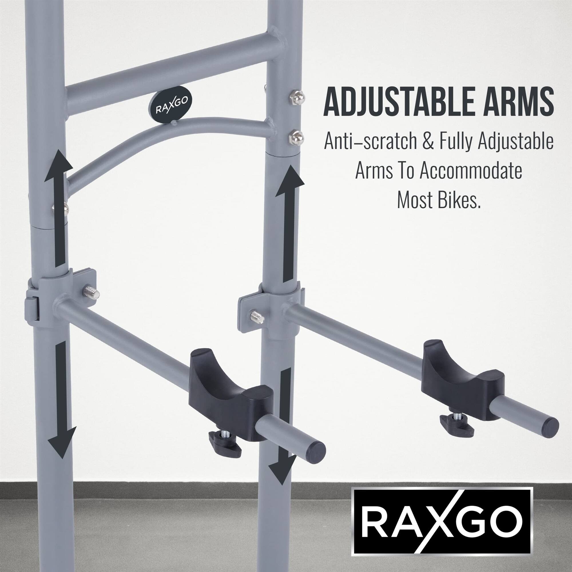 RAXGO ADJUSTABLE ARMS Anti-scratch & Fully Adjustable Arms To Accommodate Most Bikes. - RAXGO