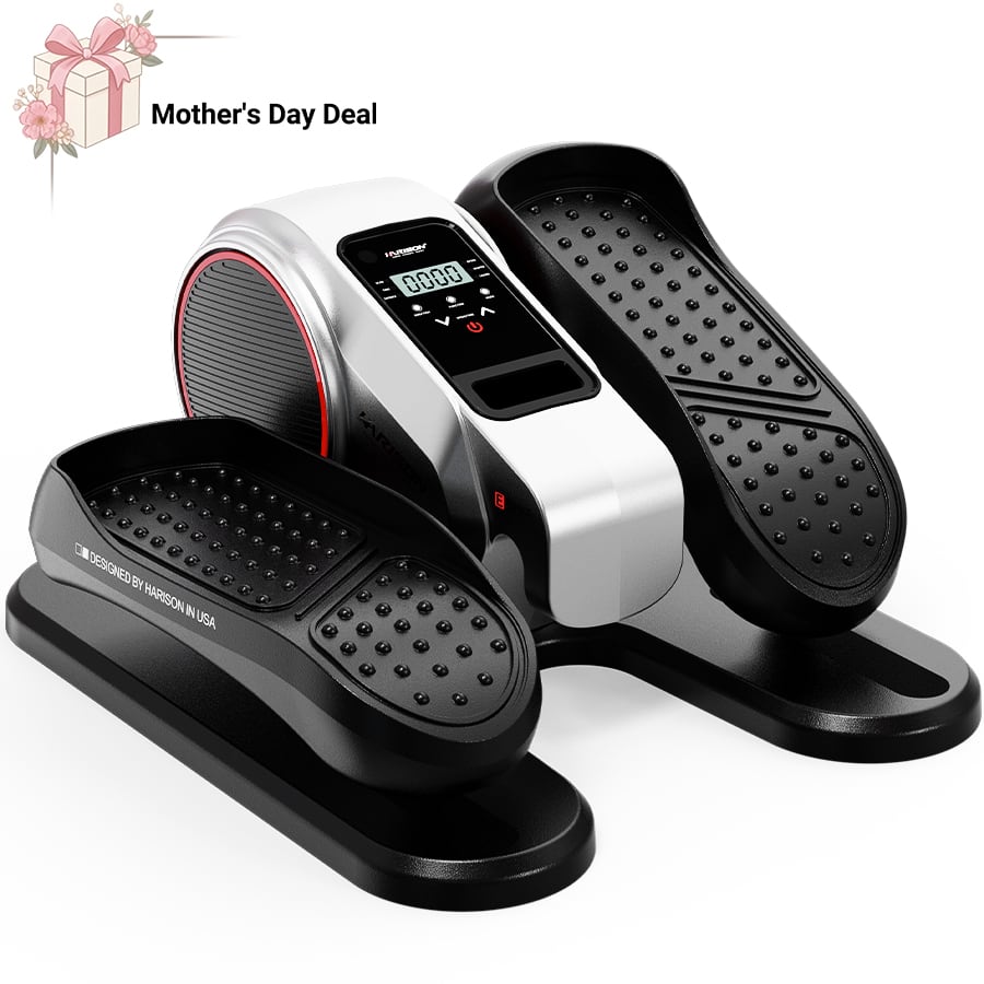 HARISON - Under Desk Elliptical Machine for Seniors, Mini Elliptical with 12-Level Magnetic Resistance (BBE305) - Silver