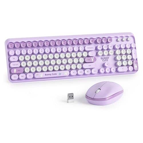 Stamp n Camp - Pink Colorful Wireless And Mouse Combo Set hz Cute Typewriter With Round Keycaps Full Size Number Pad Home Office - Purple Colorful