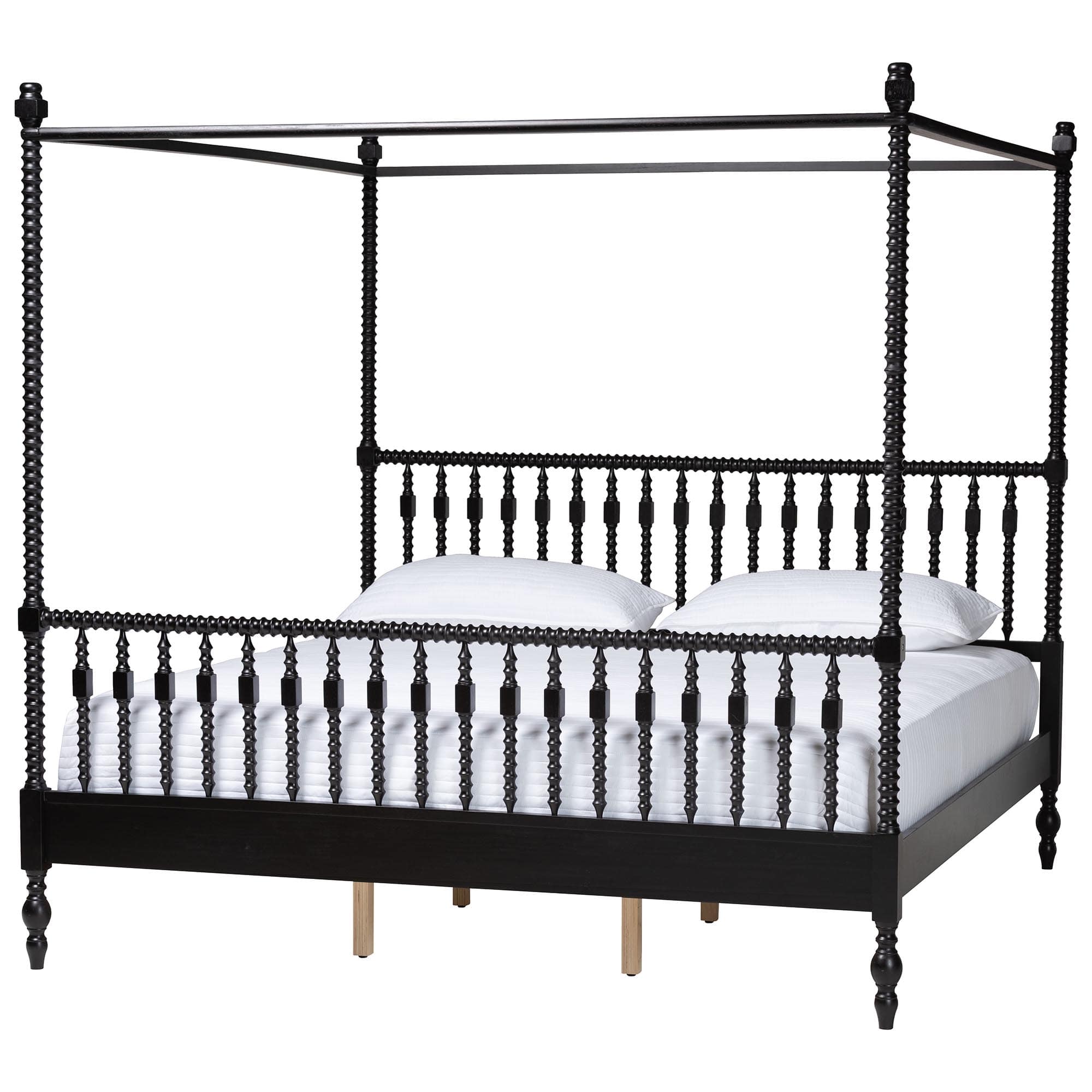 Baxton Studio - Callison Spindle Canopy Bed - Turned Farmhouse Bed Frame with Spoked Headboard and Sculpted Legs, King - Black price history on PriceWatchPro