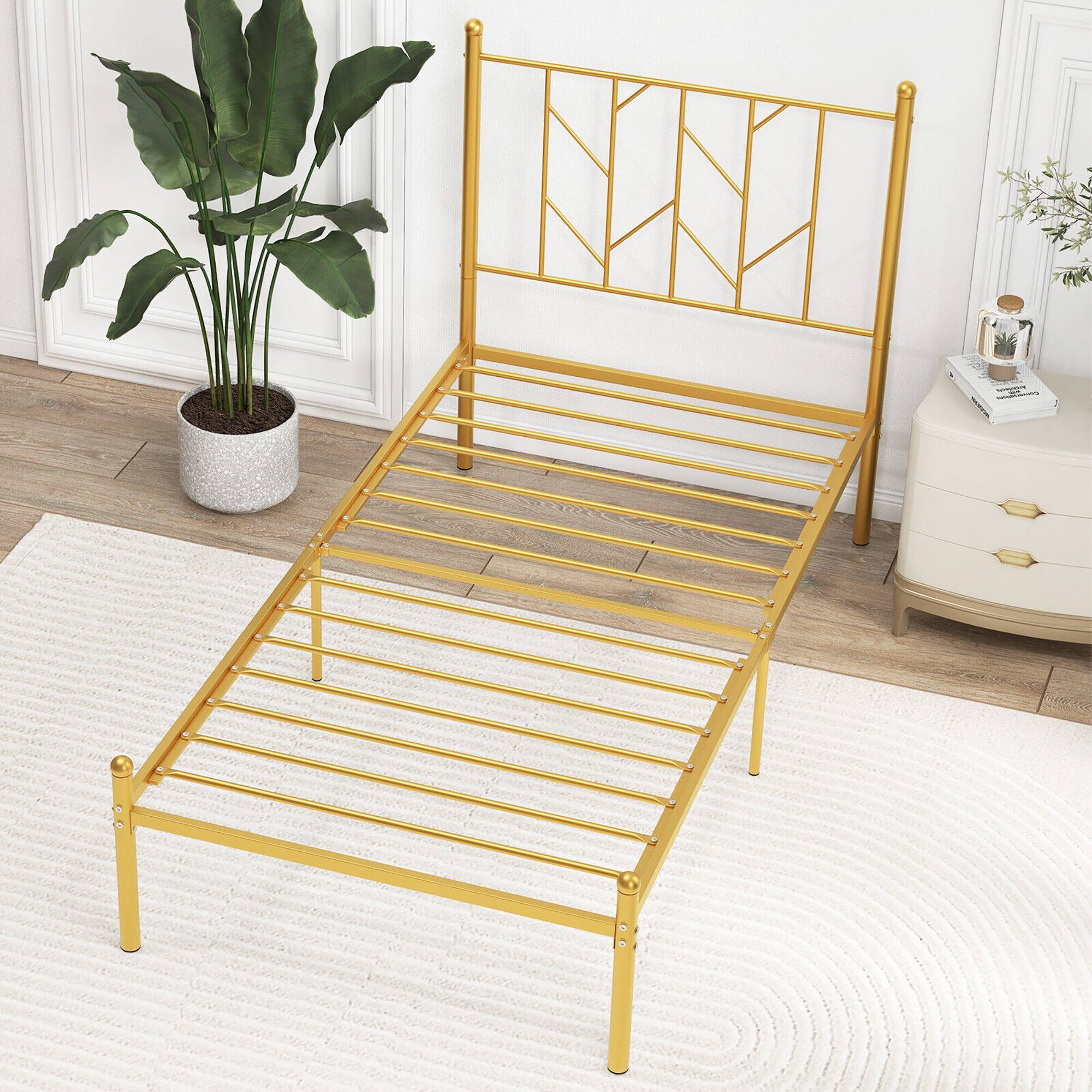 Alt View 7. Gymax - Gymax Twin Size Platform Bed Frame Heavy-duty Metal Bed Frame w/Sturdy Metal Slat Support Gold - Gold.