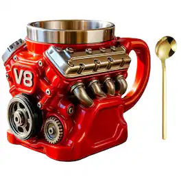 Giantpower - V8 Engine Coffee Mug, Car Engine Themed Coffee Mug with spoon, for Car Lovers Gifts - Red