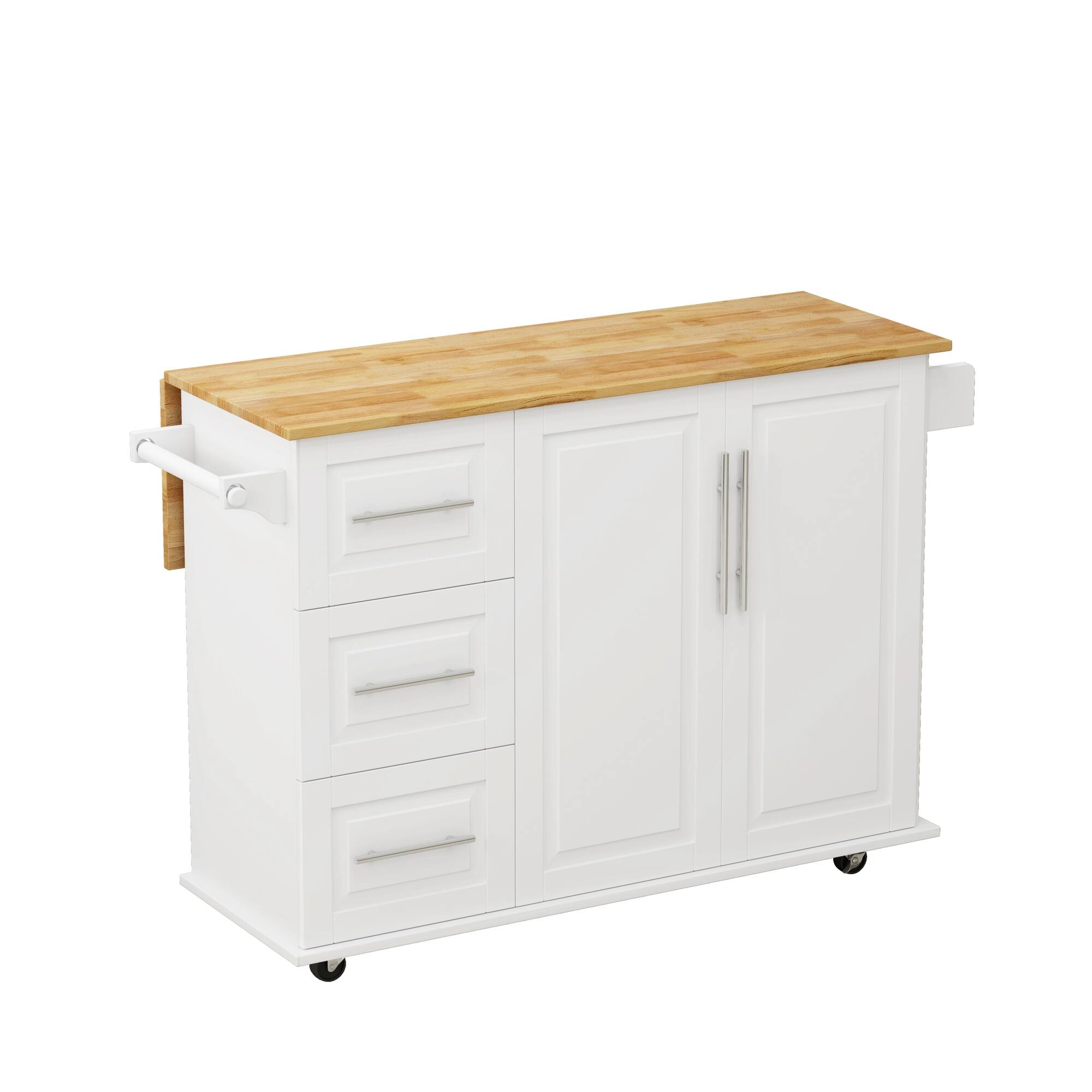 Left. ELEMENT ACE - Versatile Kitchen Island Cart with Storage Drawers, Cabinet, and Spice Rack for Modern Home Organization - White.