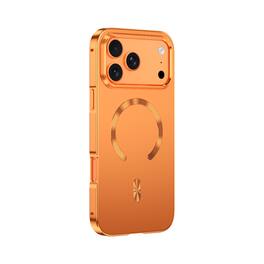 Dteck - Magnetic Matte Metal Frame Case for Apple iPhone 17 Pro Max, Qi Wireless Charging, Shockproof Slim Metal Back Cover - Orange