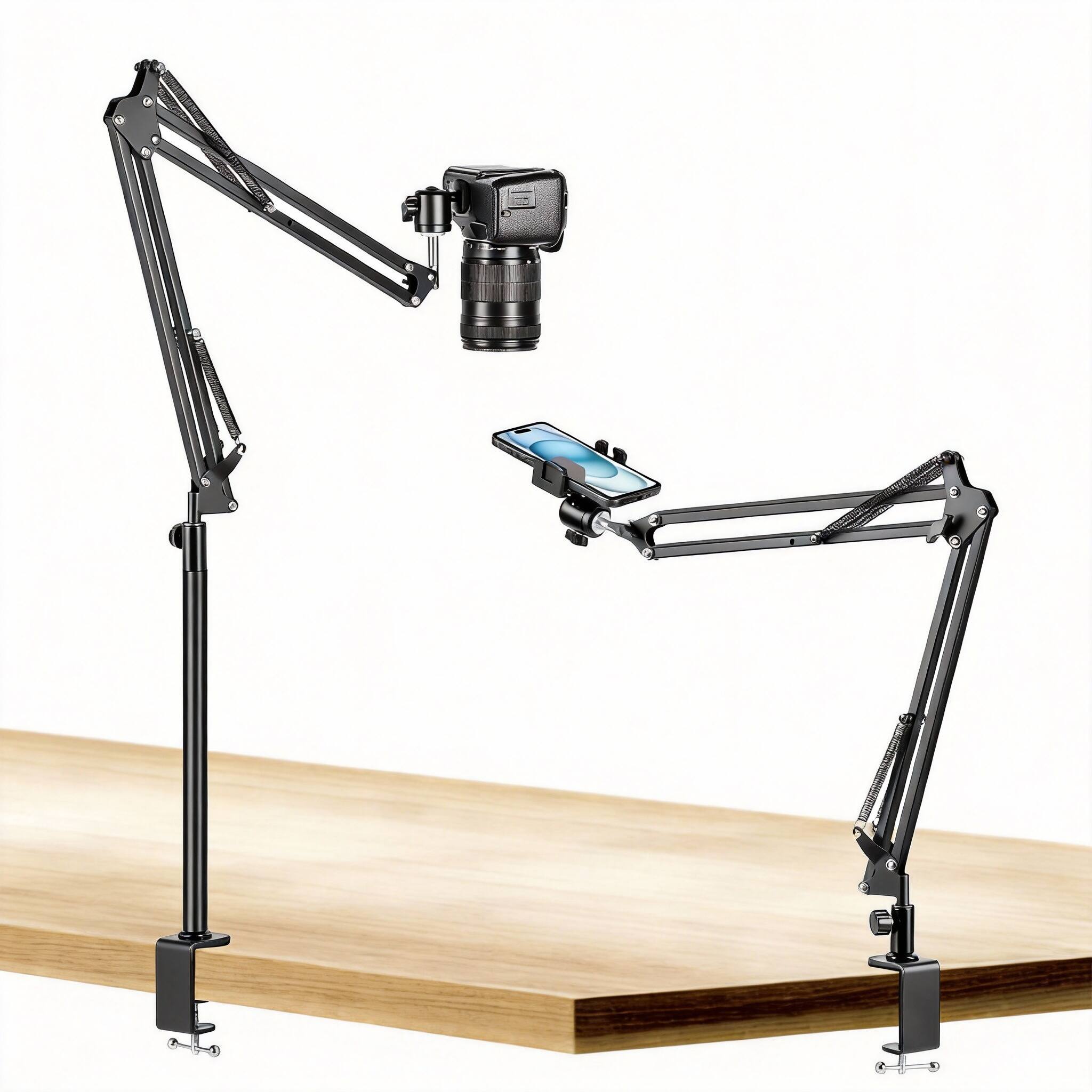 Front. OMOMMD - Overhead Camera Mount Desk With Adjustable Arm And Phone Holder For Dslr Cameras iphone webcam ring Light S... - Default.