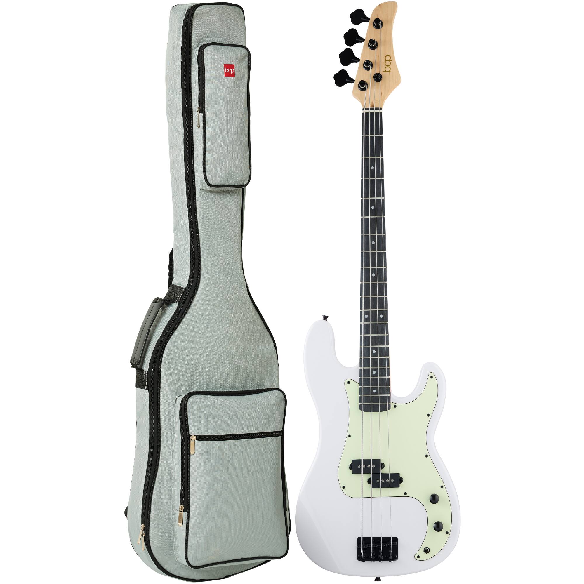 Best Choice Products - Full Size Beginner 4-String Electric Guitar Bass Guitar w/ Padded Case - White/Mint