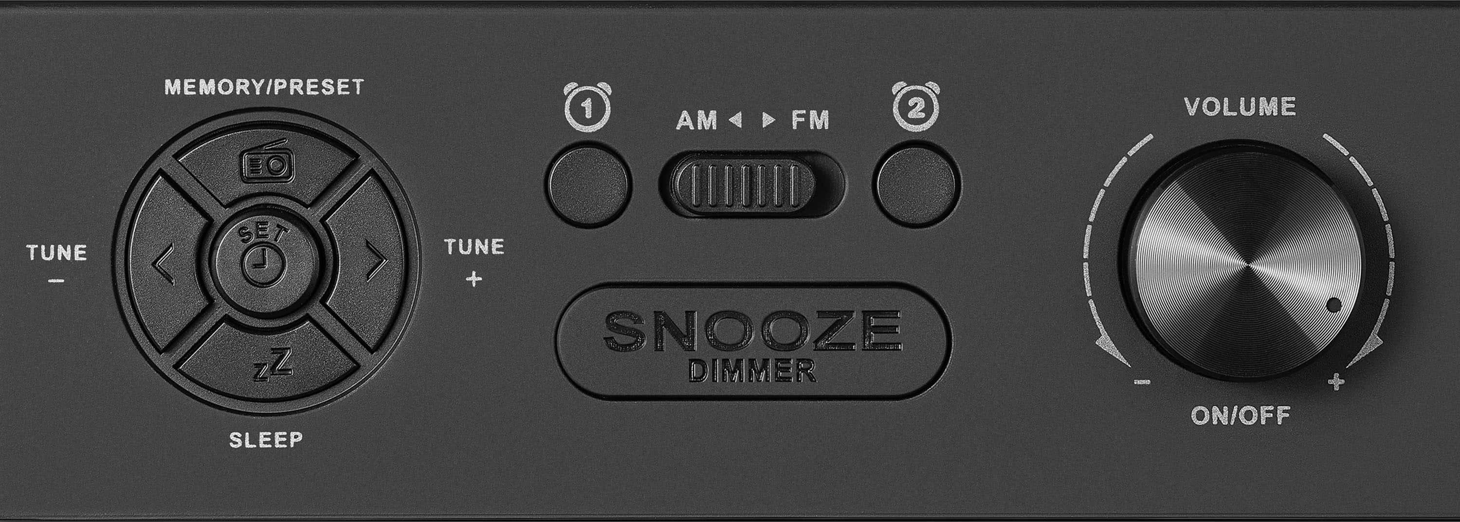 MEMORY/PRESET EO SET E TUNE V - Z SLEEP 1 2 AM FM CUDIIIE TUNE + SNOOZE DIMMER VOLUME / - / I ON/OFF