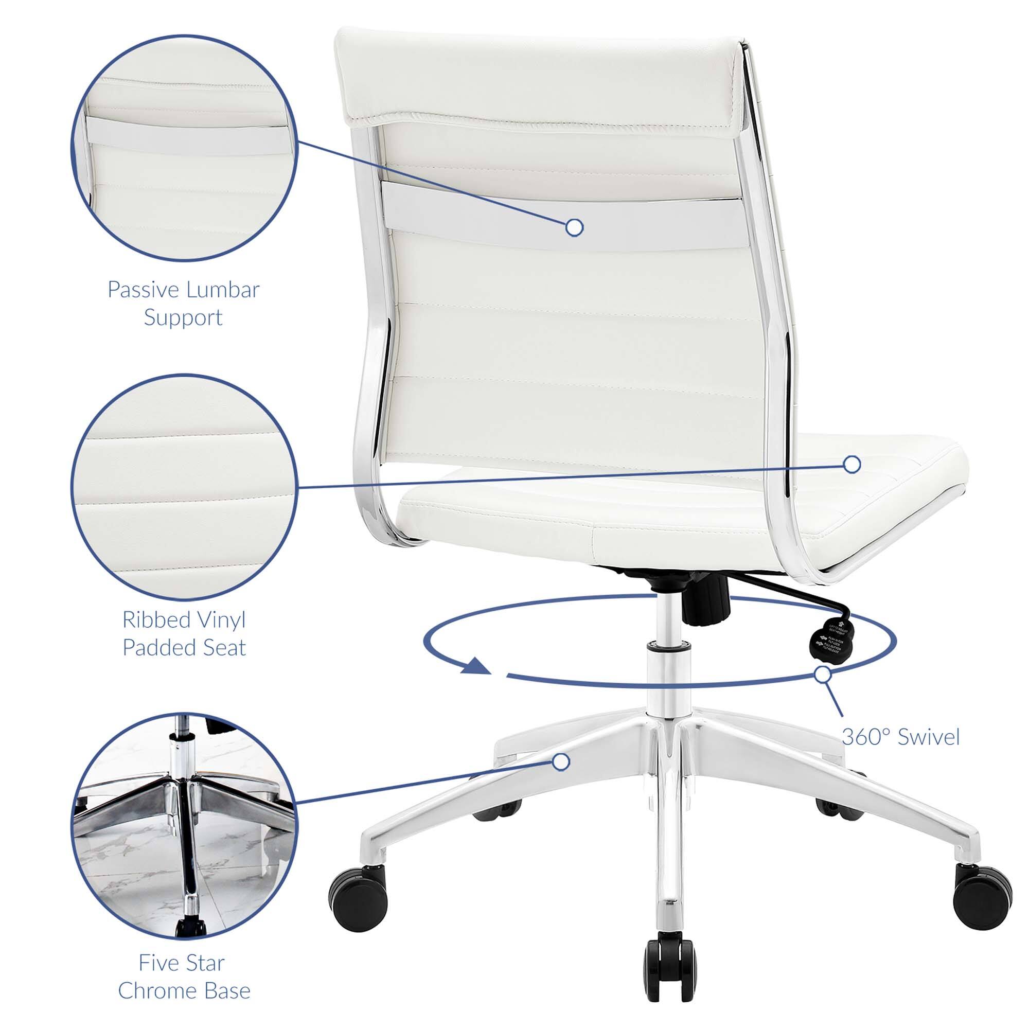 Passive Lumbar Support  
Ribbed Vinyl Padded Seat  
360° Swivel  
Five Star Chrome Base