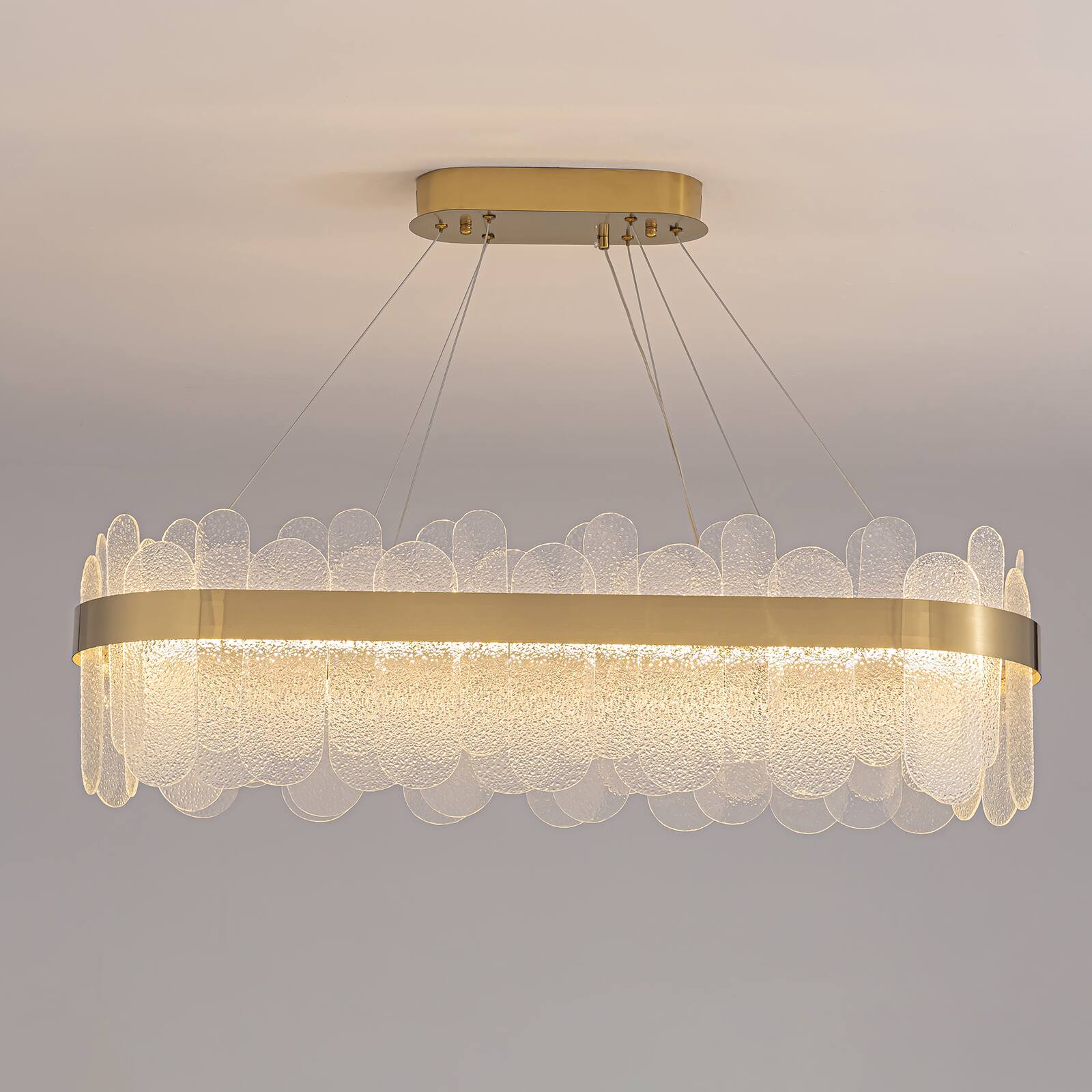 Alt View 6. Siljoy - 39.4" Gold Linear Crystal Glass Chandelier, Dimmable LED Pendant Light for Dining Room Kitchen Island Living Foyer - Gold.
