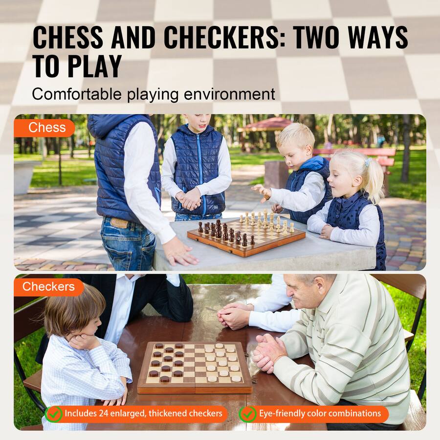 VEVOR Magnetic Wooden Chess Set, 15 inch 2 IN 1 Chess Checkers Game Set ...