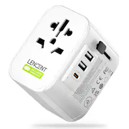 LENCENT - Grounded Japan US UK EU Plug Adaptor Universal Travel Adapter with Fast Charging USB Ports - White