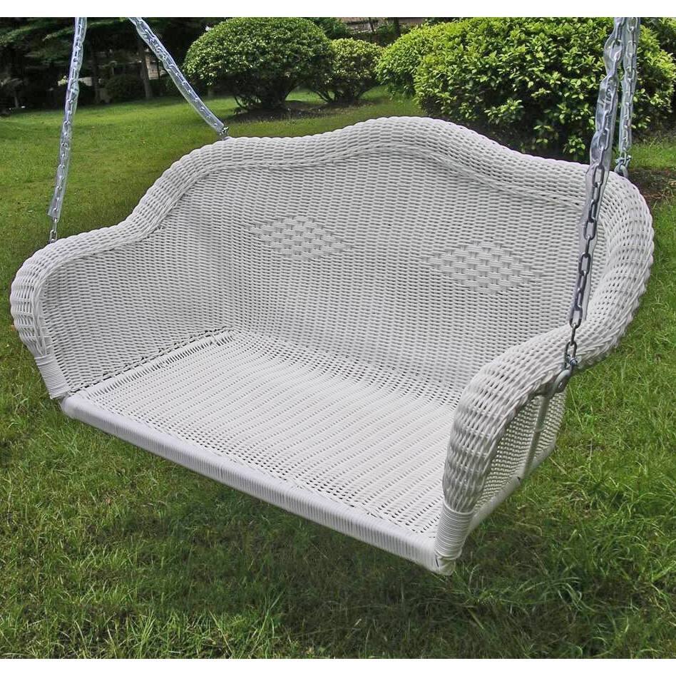 Angle. Hivvago - White Resin Wicker Porch Swing with 4-ft Hanging Chain - White.