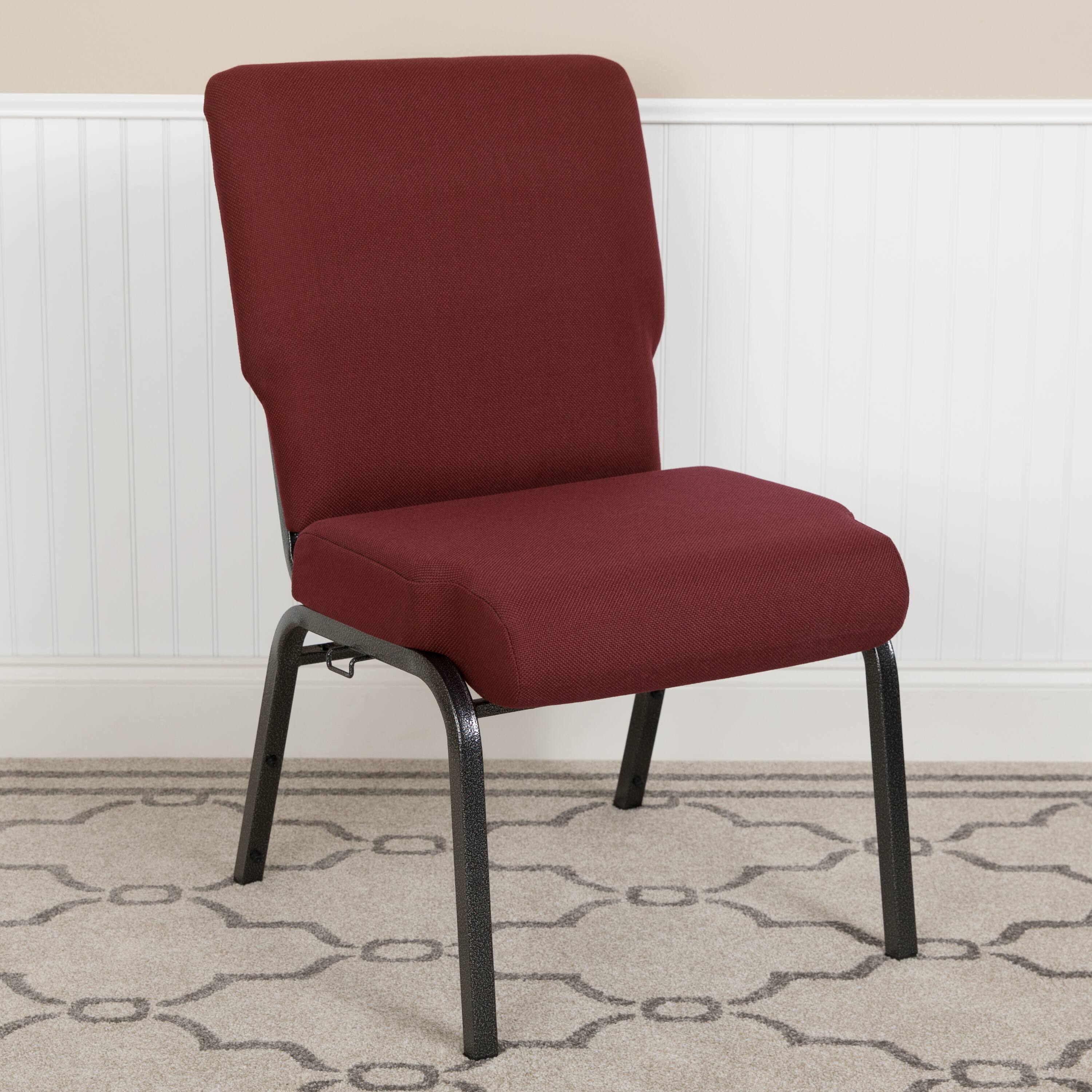 Alt View 1. Emma + Oliver - 20.5 in. Molded Foam Church Chair - Maroon Fabric/Silver Vein Frame.