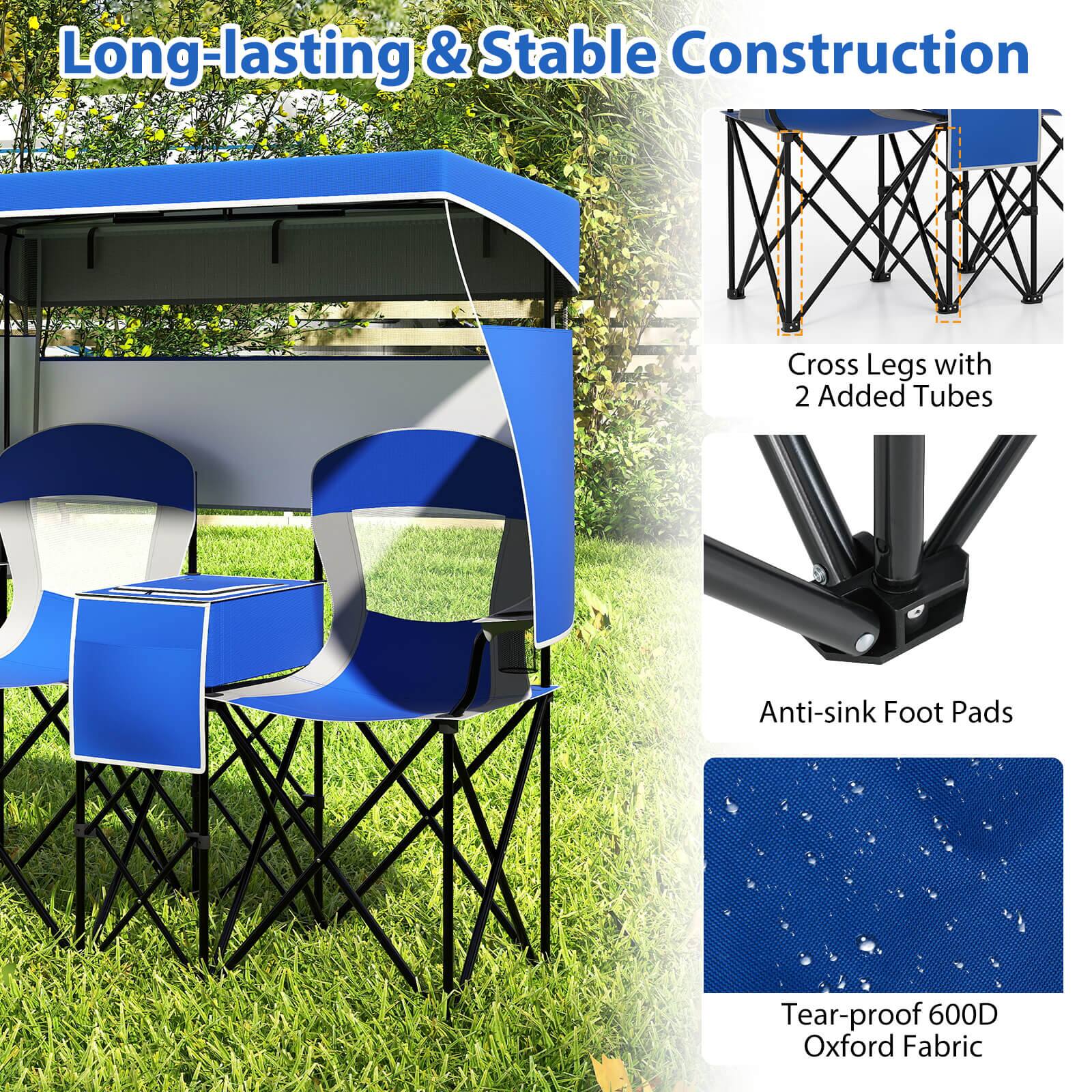 Long-lasting & Stable Construction

- Cross Legs with 2 Added Tubes
- Anti-sink Foot Pads
- Tear-proof 600D Oxford Fabric