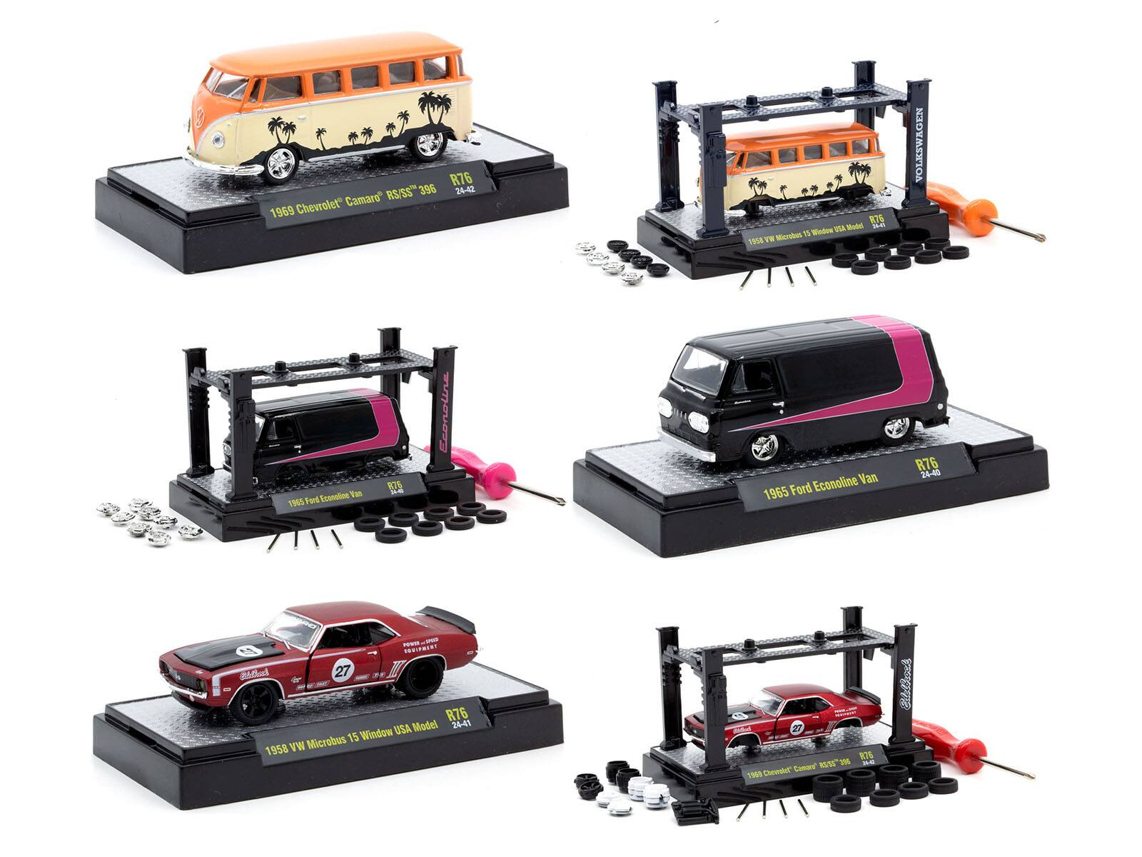 R76 RS/SS 396 24-42 Chevrolet Camaro 1969  
1969 Chevrolet Camaro RS/SS 396  
1965 Ford Econoline Van  
1965 Ford Econoline Van  
1958 VW Microbus 15 Window USA Model  
1958 VW Microbus 15 Window USA Model  
1954 VW Microbus 15 Window USA Model  
1954 VW Microbus 15 Window USA Model