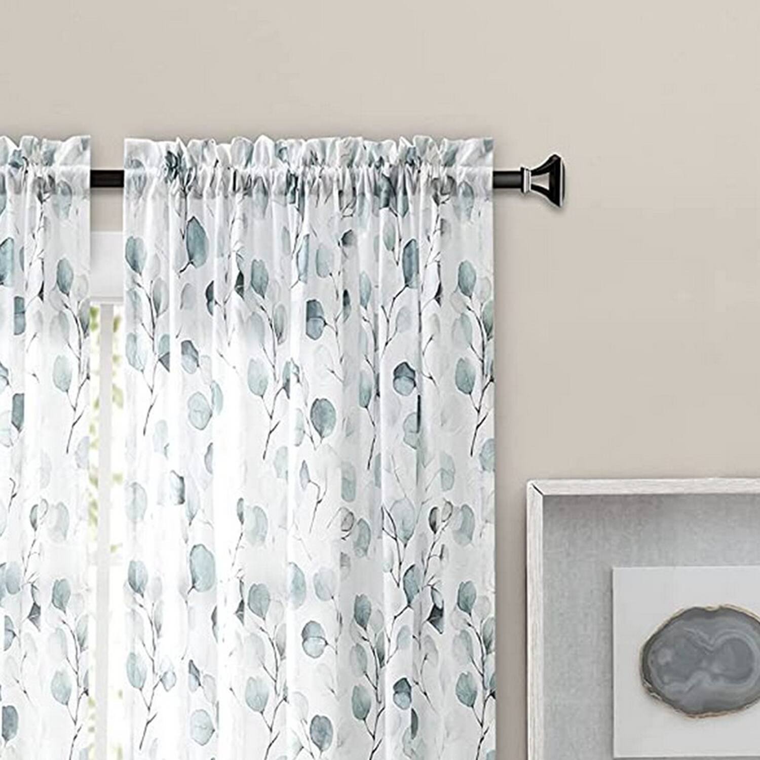 Angle. Ellis Curtain - Ellis Curtain Eucalyptus Crushed Taffeta Rod Pocket Tailored Panel - 48x63" Spa - Spa.